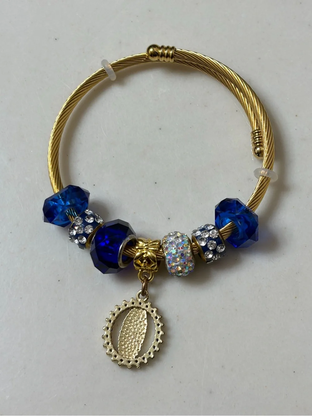 Gold Bracelet with Blue Crystal Charms